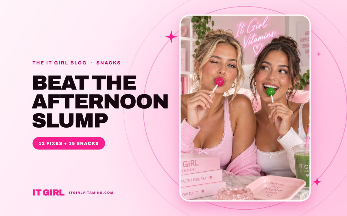 Beat the afternoon slump: two friends enjoying pink and green It Girl Glow Pops