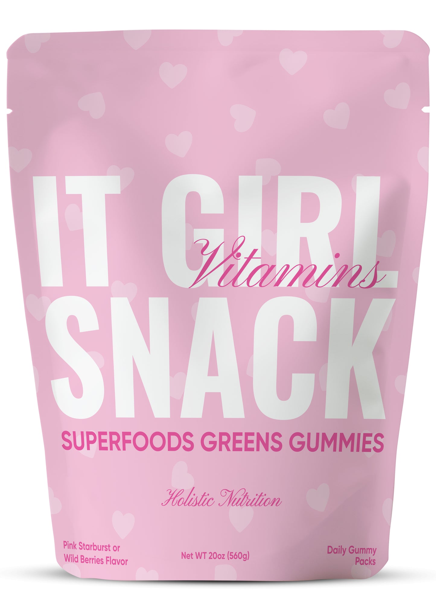 It Girl Snack Superfood Greens Gummies – Vegan, Organic, Pink Candy Flavor
