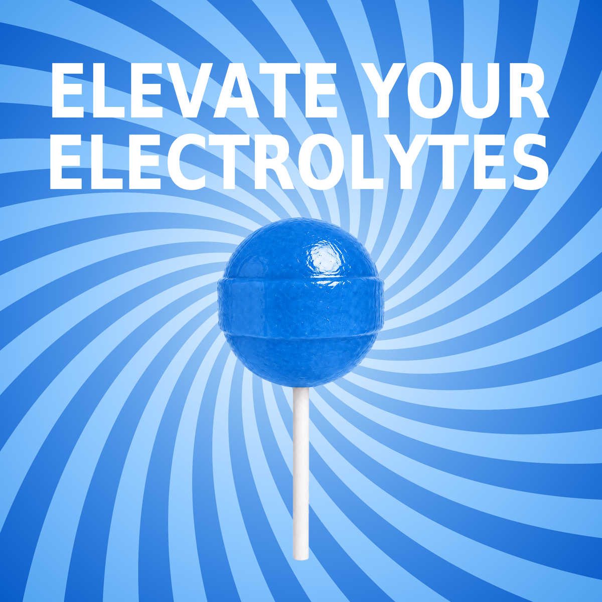 A blue It Girl Electrolyte Glow Pop on a blue spiral background