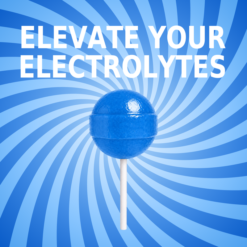 A blue It Girl Electrolyte Glow Pop on a blue spiral background