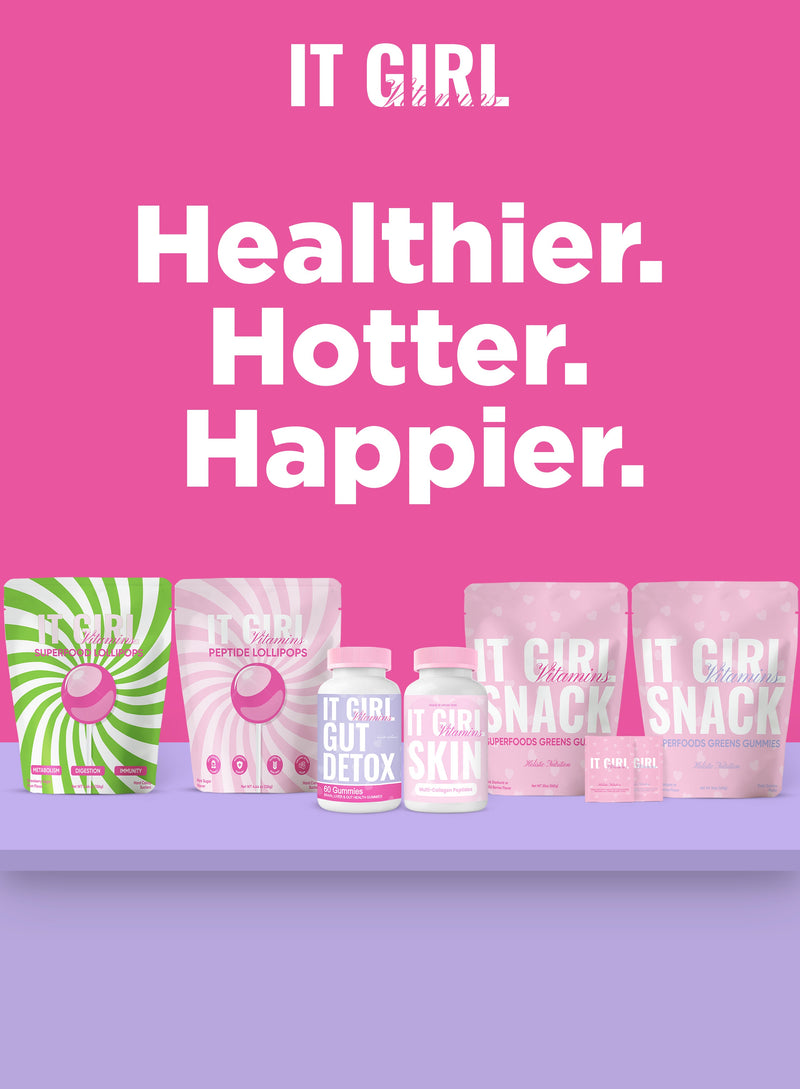 It Girl product collection beneath the words Healthier, Hotter, Happier.