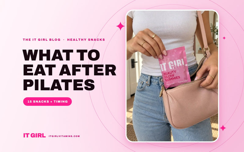 What to eat after Pilates: woman slipping an It Girl Snack Beauty Glow Gummies pouch into her handbag