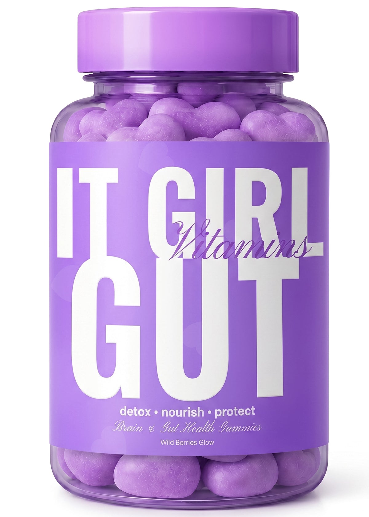 It Girl Gut Glow Up gummies bottle in purple