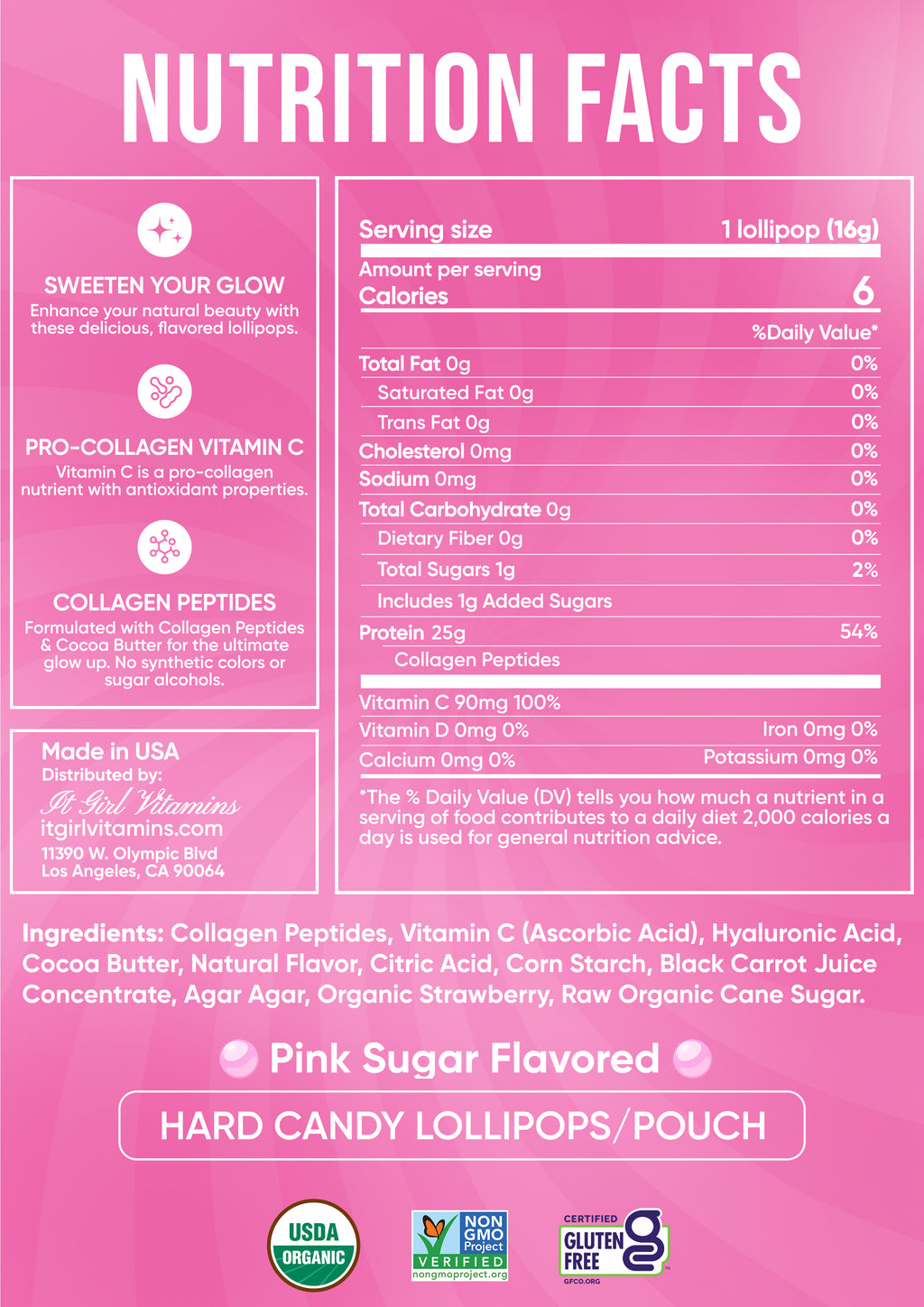 It Girl Beauty Lollipops - Collagen Peptides & Vitamin C Healthy Candy for Skin, Hair, Nails