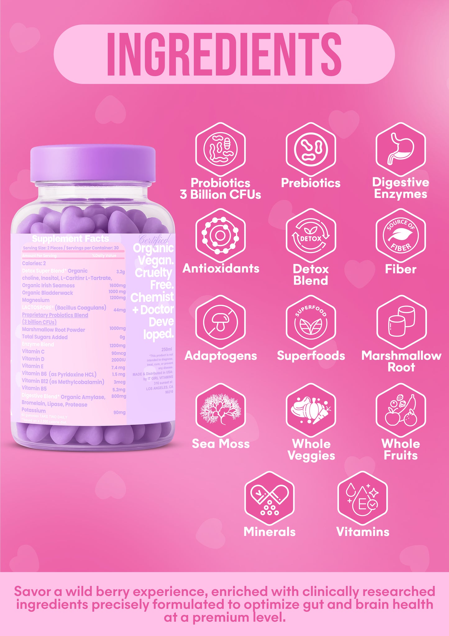 It Girl Gut Detox – Vegan Probiotic Gummies for Women, Bloating Relief, Digestion Support, Clean Ingredients, 30-Day Supply