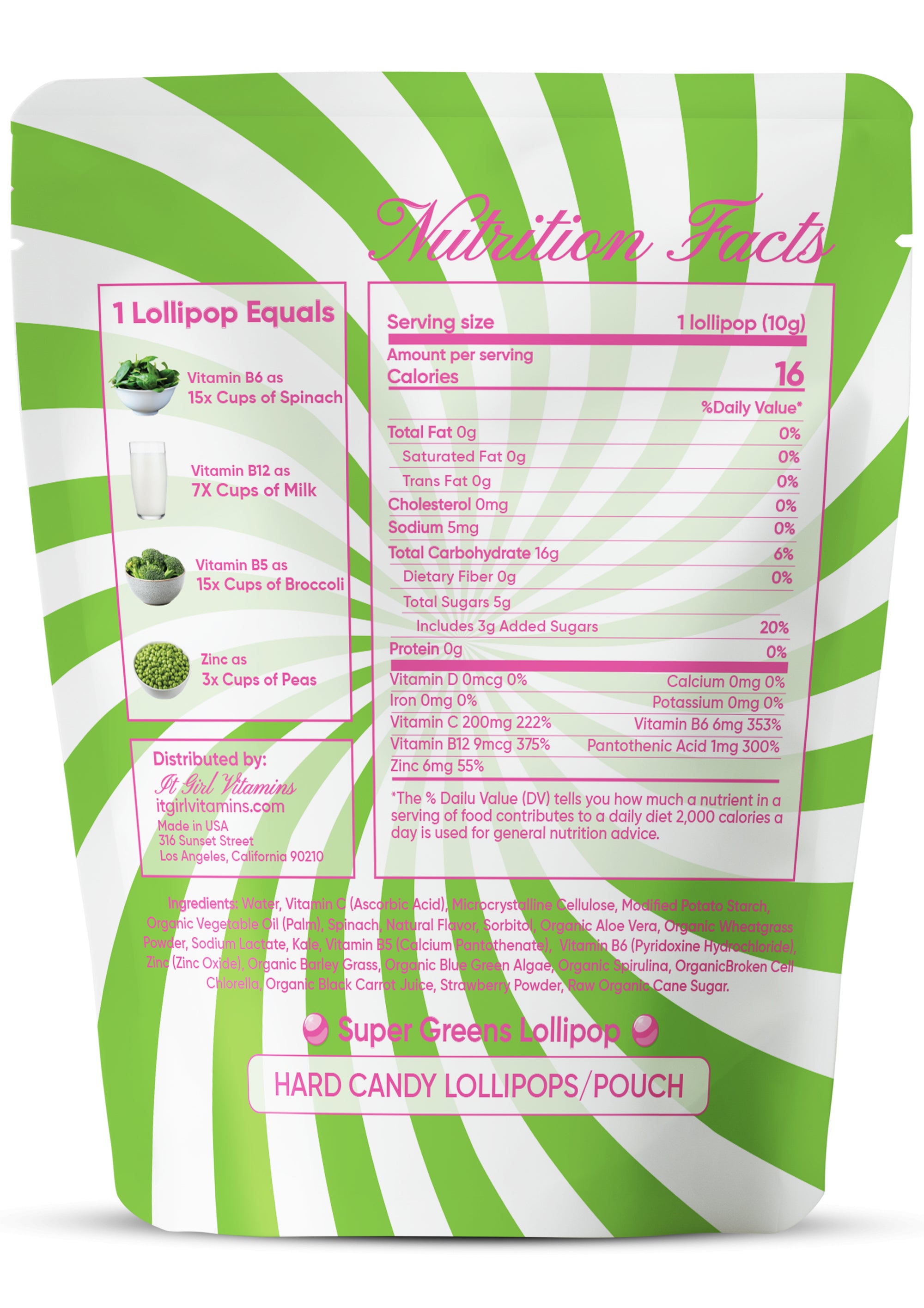 It Girl Superfood Greens Lollipops - Vegan Candy with Supergreens, Vitamins & Antioxidants