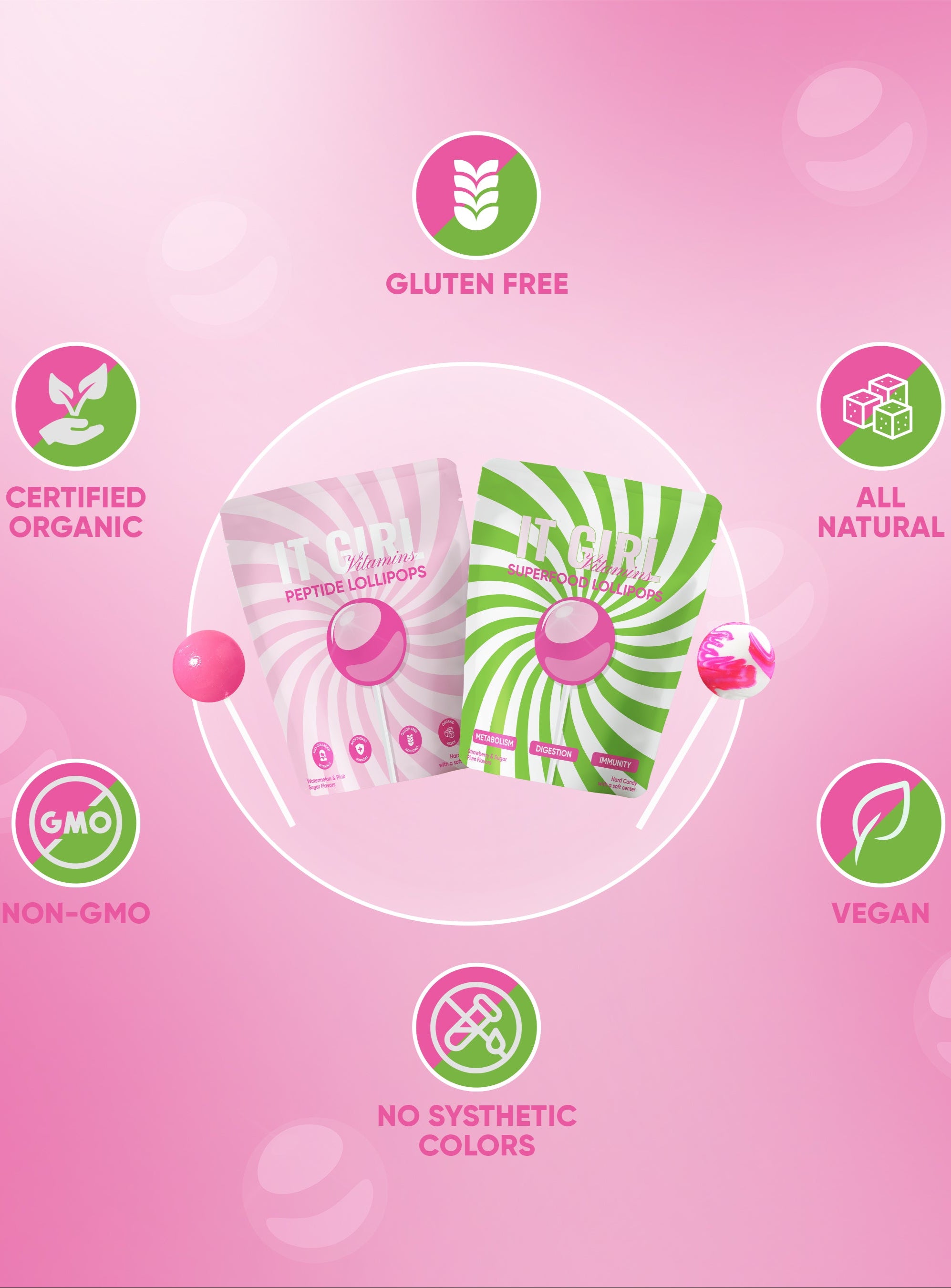 It Girl Superfood Greens Lollipops - Vegan Candy with Supergreens, Vitamins & Antioxidants