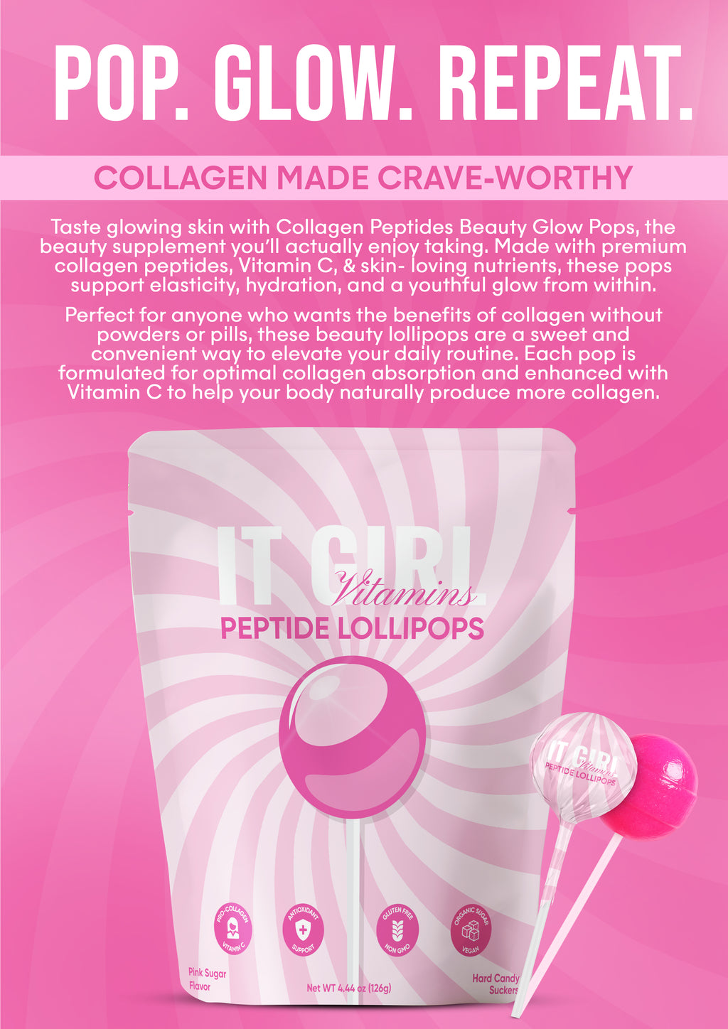 It Girl Vitamins peptide beauty lollipops collagen supplement