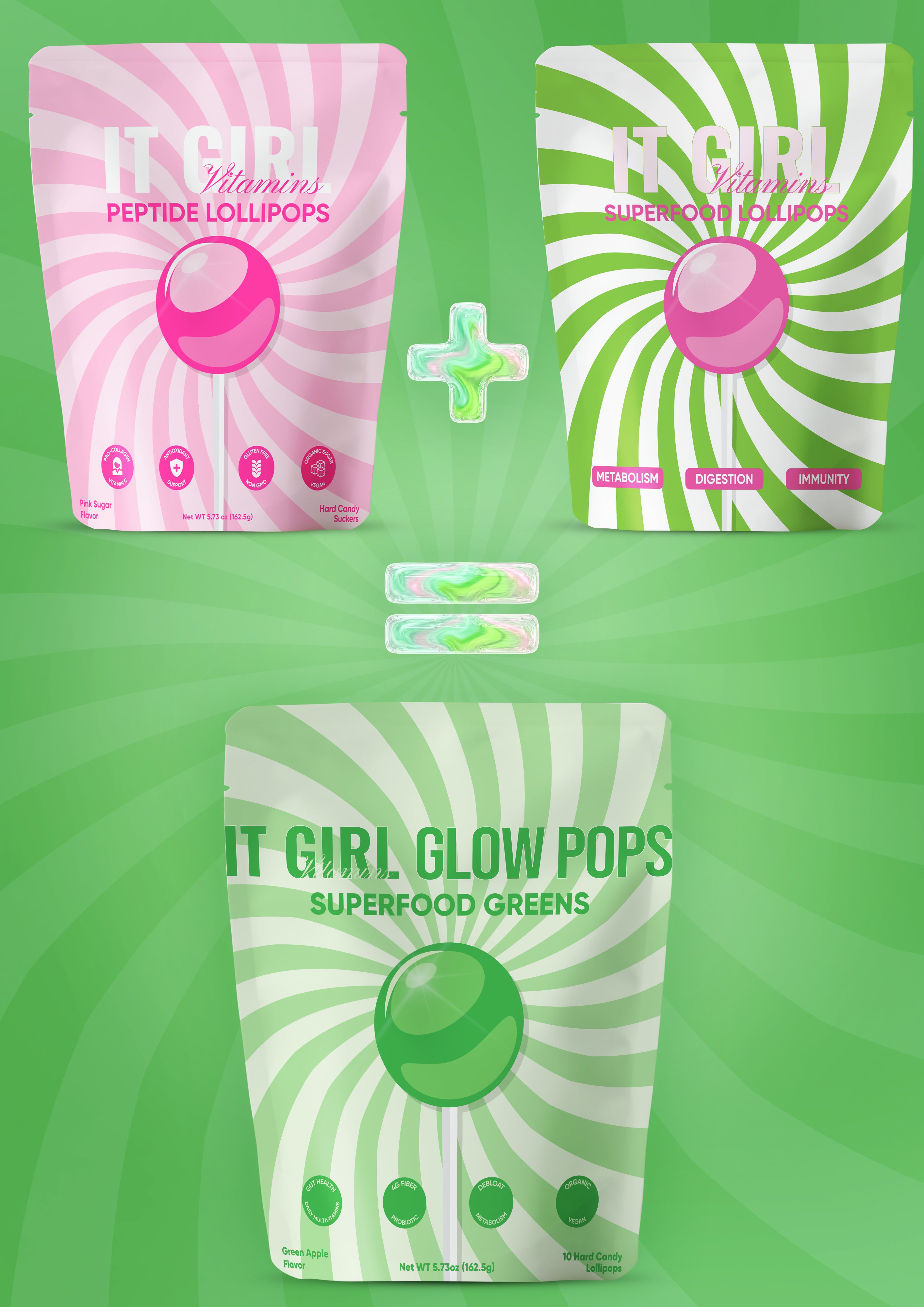 It Girl Greens Glow Pop™ 20 Gut Ingredients - Prebiotic Fiber + Probiotics