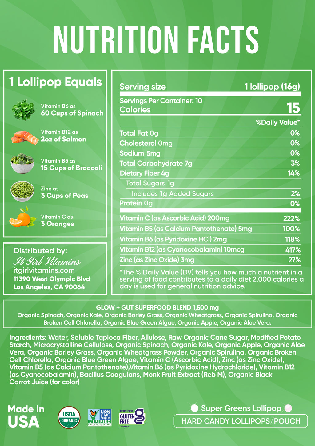 It Girl Greens Glow Pop™ 20 Gut Ingredients - Prebiotic Fiber + Probiotics