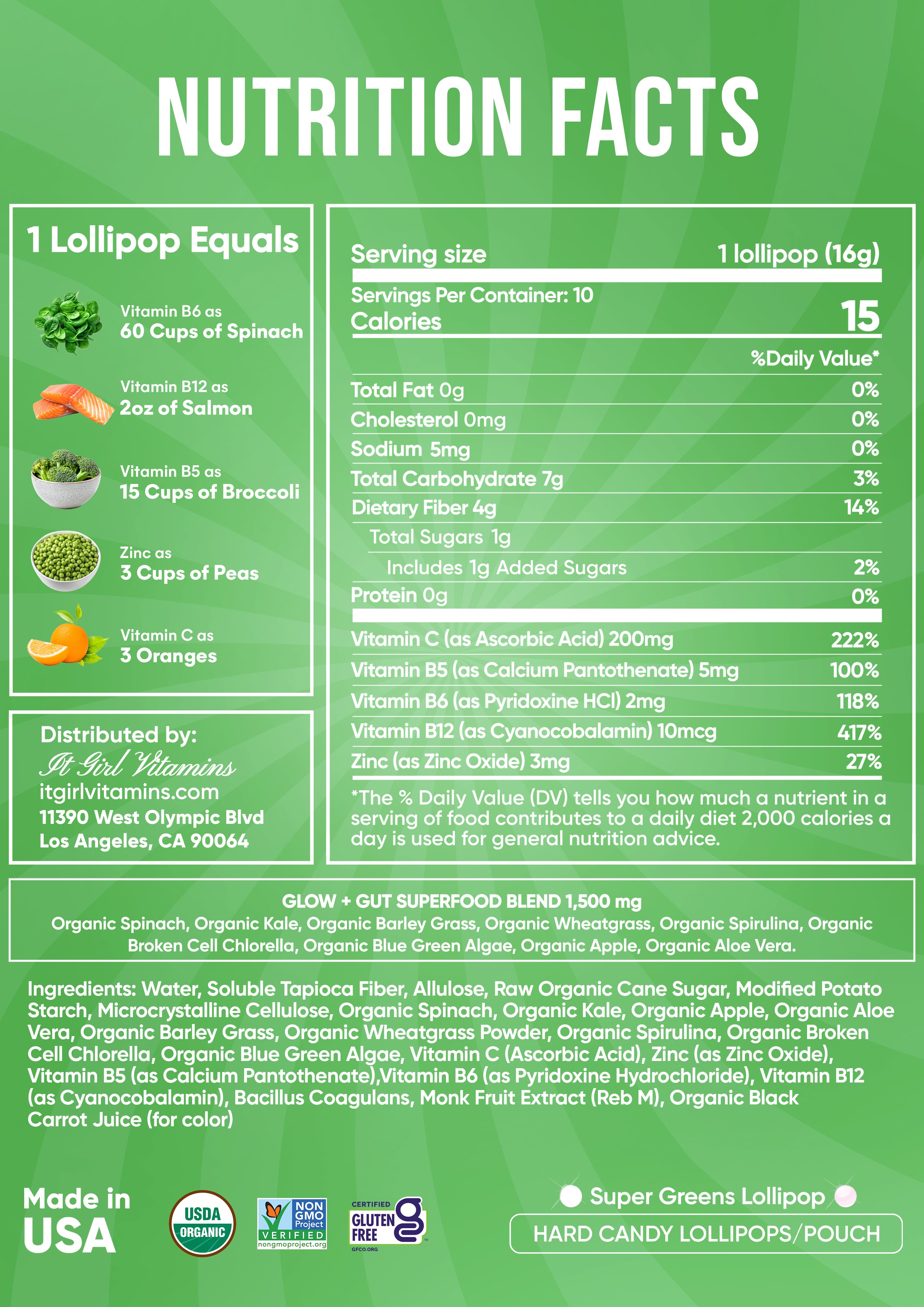 It Girl Greens Glow Pop™ 20 Gut Ingredients - Prebiotic Fiber + Probiotics