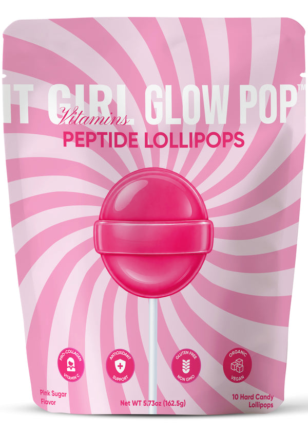 IT GIRL Beauty Peptide Lollipops in Pink Sugar packaging
