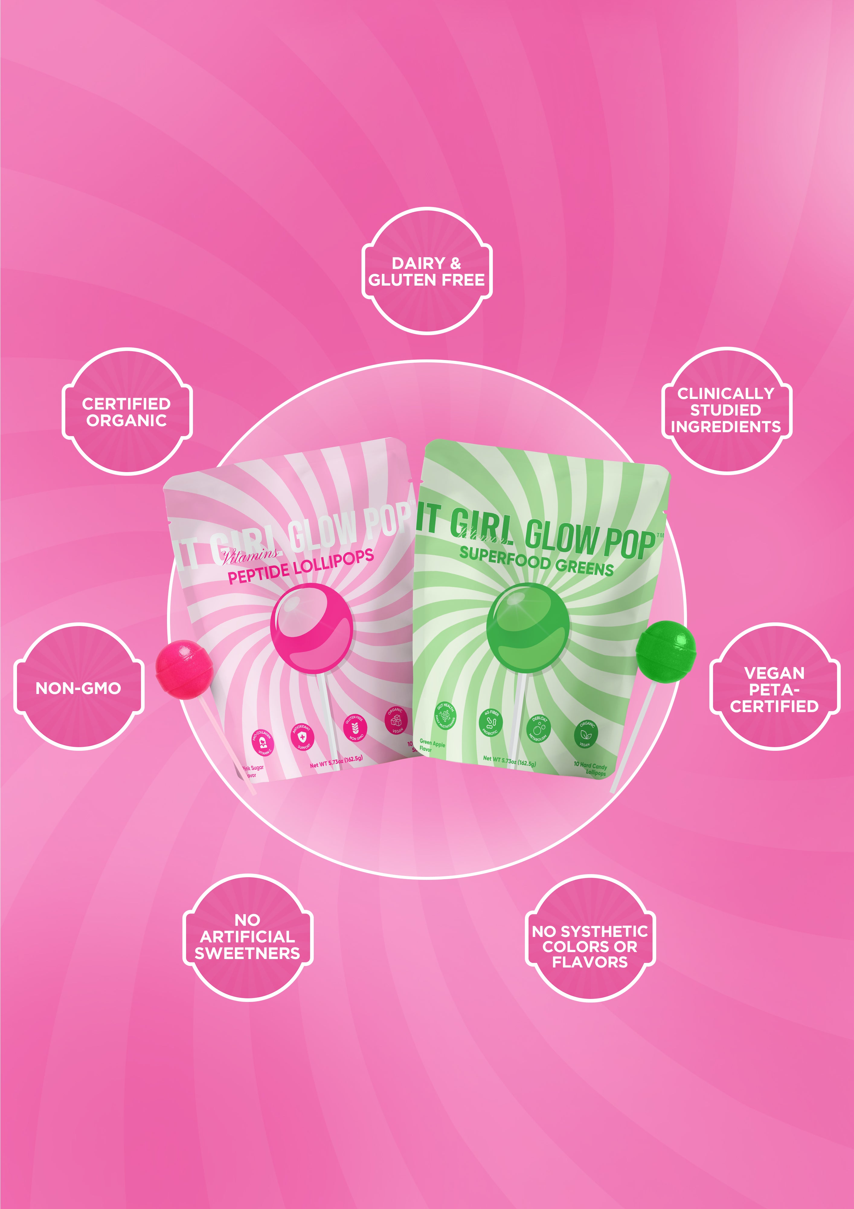 It Girl Beauty Lollipops - Collagen Peptides & Vitamin C Healthy Candy for Skin, Hair, Nails