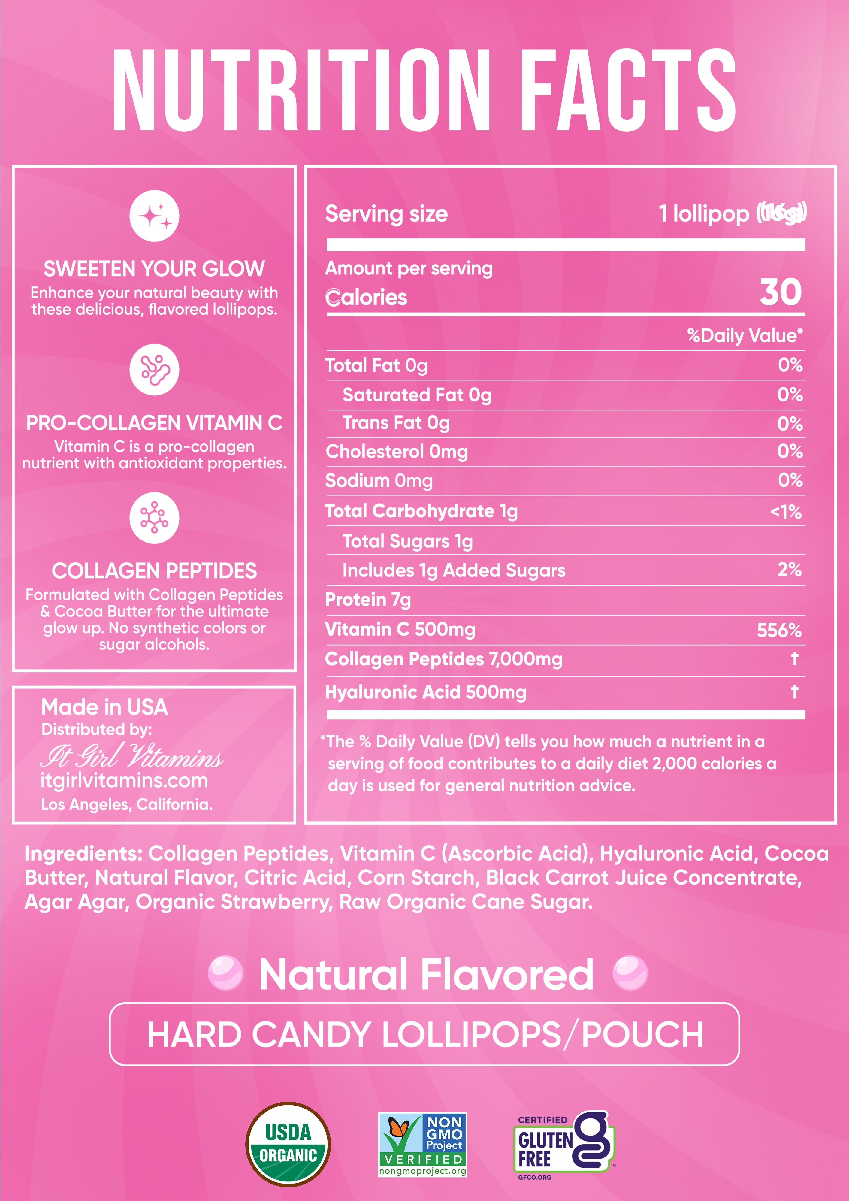 It Girl Beauty Lollipops - Collagen Peptides & Vitamin C Healthy Candy for Skin, Hair, Nails