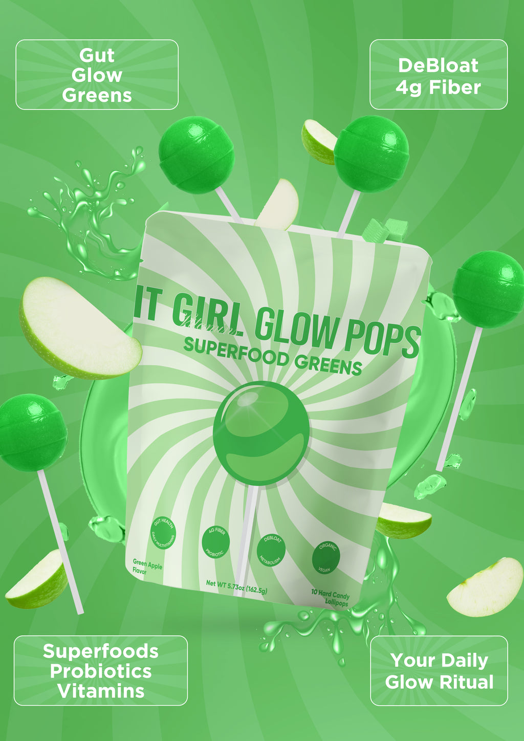 It Girl Greens Glow Pop™ 20 Gut Ingredients - Prebiotic Fiber + Probiotics