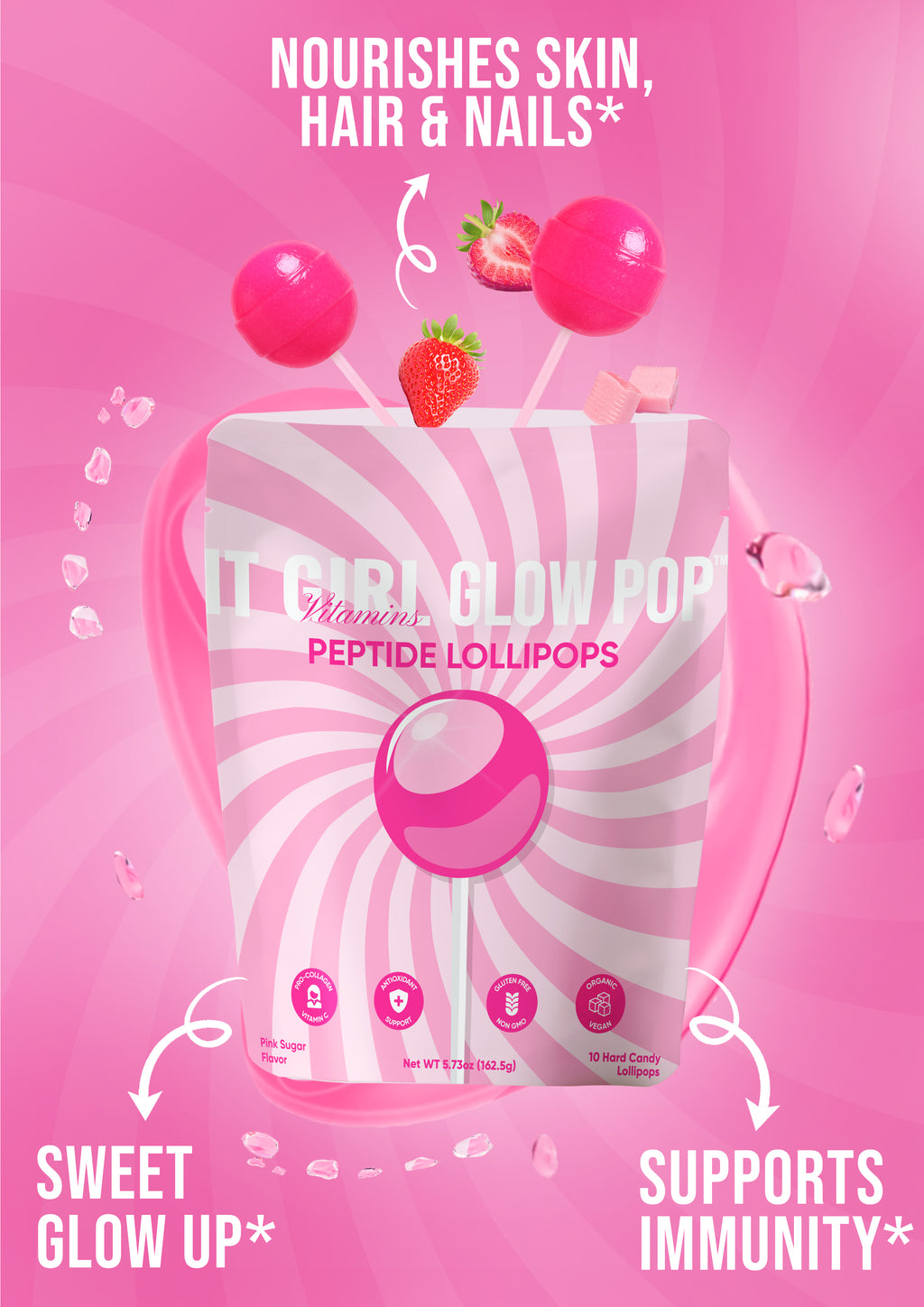 It Girl Beauty Lollipops - Collagen Peptides & Vitamin C Healthy Candy for Skin, Hair, Nails