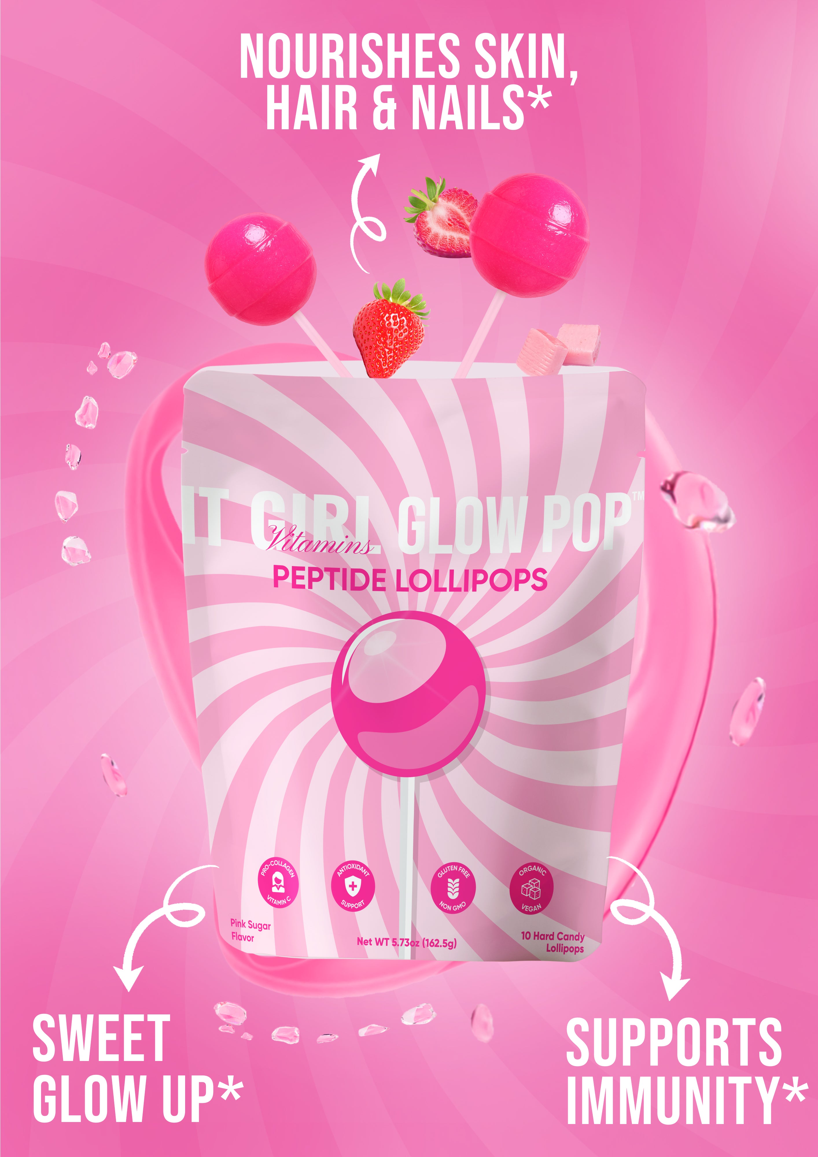 It Girl Beauty Lollipops - Collagen Peptides & Vitamin C Healthy Candy for Skin, Hair, Nails