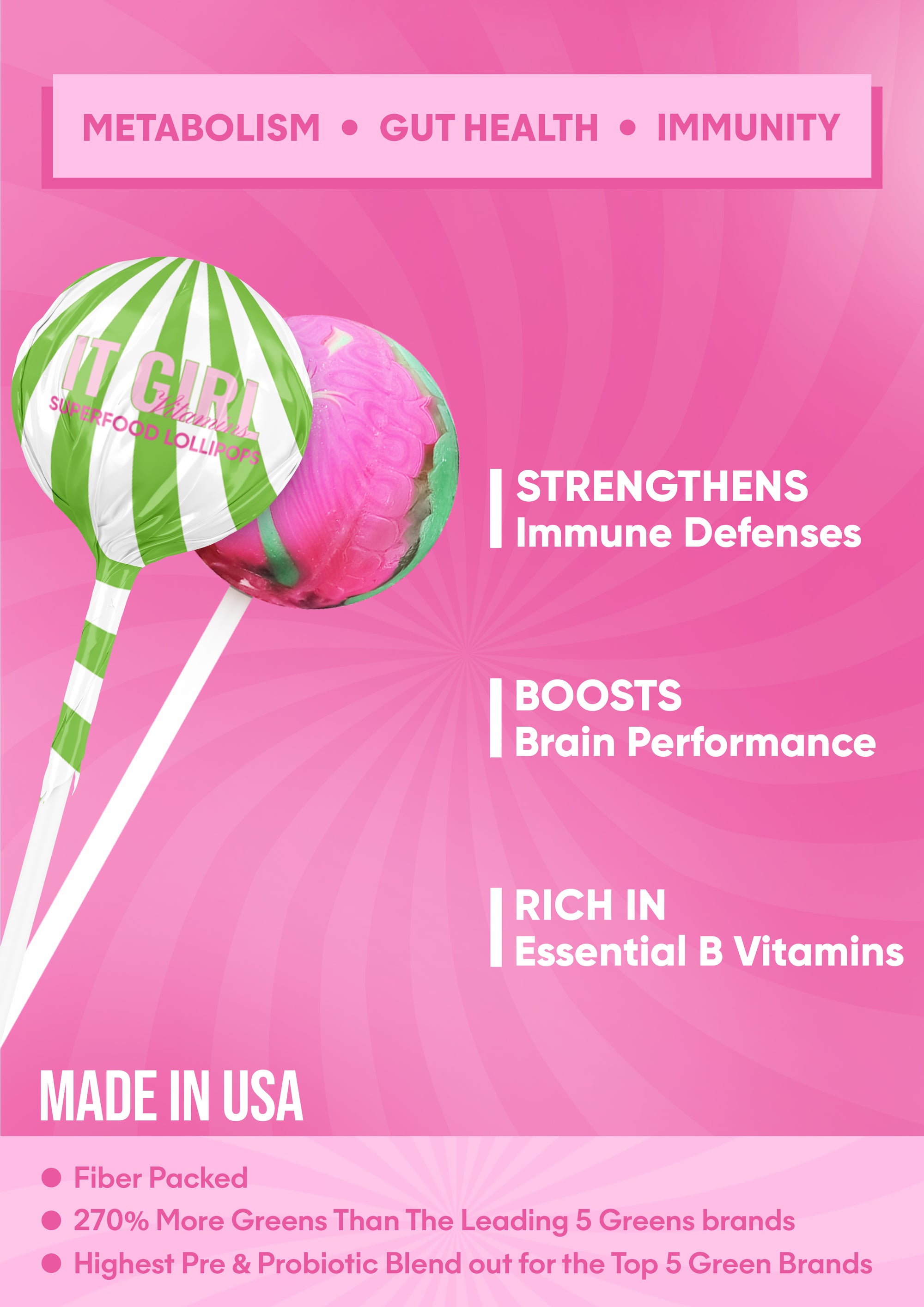 It Girl Superfood Greens Lollipops - Vegan Candy with Supergreens, Vitamins & Antioxidants