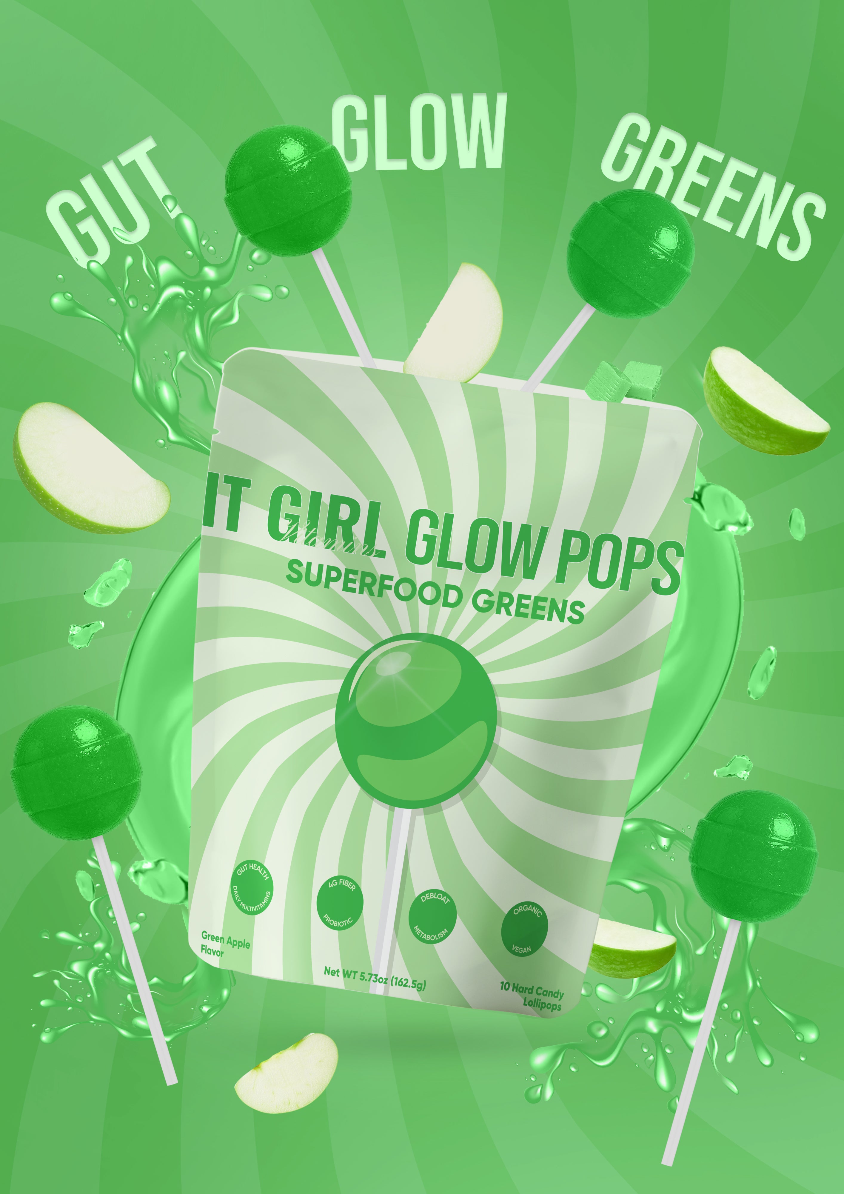 It Girl Greens Glow Pop™ 20 Gut Ingredients - Prebiotic Fiber + Probiotics