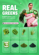 It Girl Superfood Greens ingredient graphic with vegetables, grasses and algae.