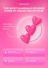 It Girl Skin formula information with three pink heart-shaped gummies and strawberry flavor text.