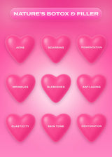 It Girl Skin graphic with pink hearts labeled with skincare concerns.