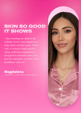 Portrait and founder testimonial from Magdalena in an It Girl Skin campaign.