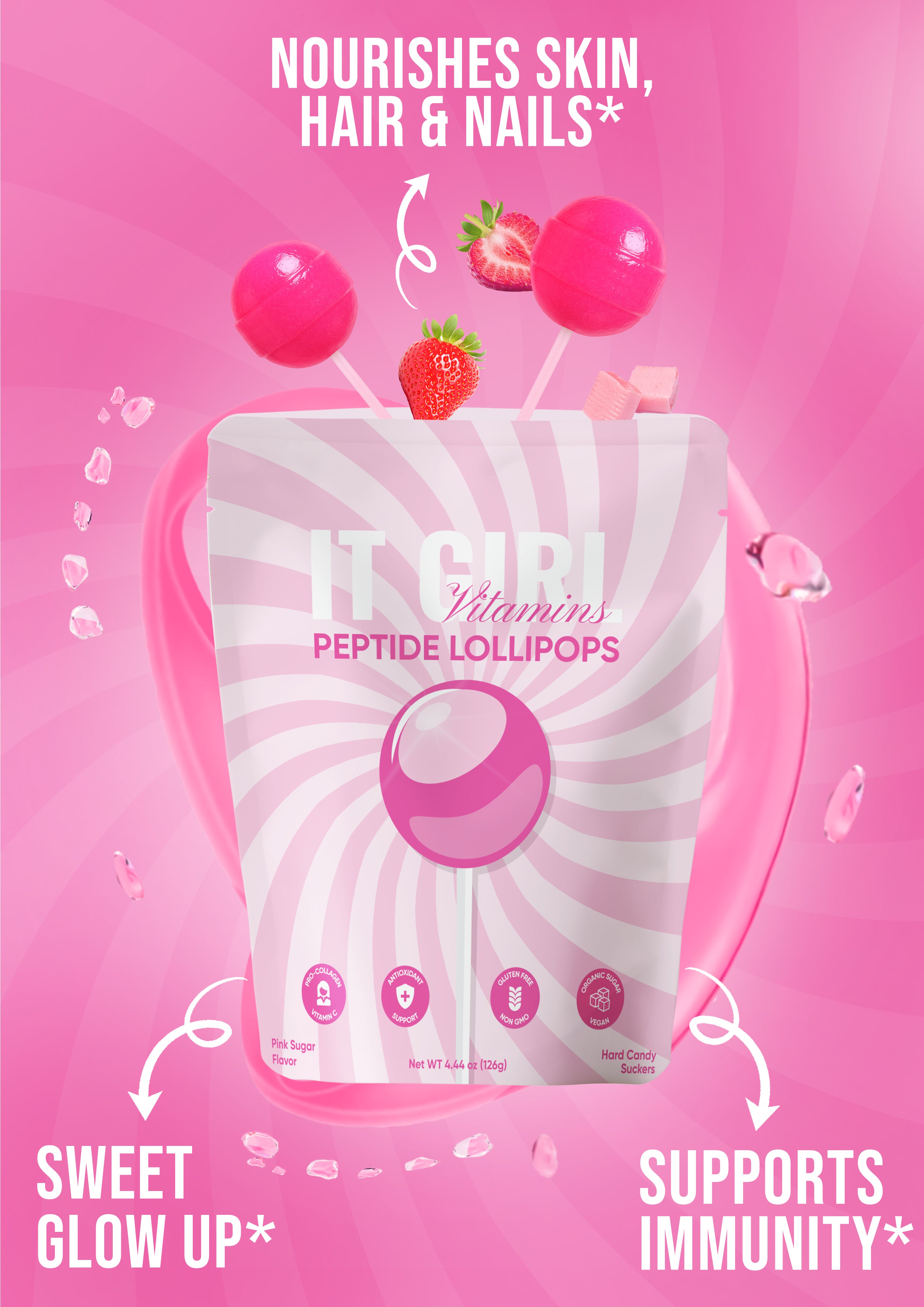 It Girl Beauty Lollipops - Collagen Peptides & Vitamin C Healthy Candy for Skin, Hair, Nails