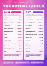 Side-by-side Supplement Facts panels for It Girl Skin and Gut Detox gummies.